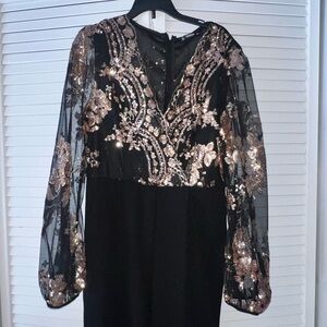 Shein Elegant Black and Rose Gold Embellished Jumpsuit